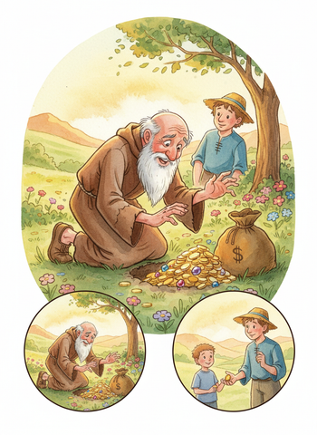 The Wind and the Sun's cousin fable: The Miser and His Gold